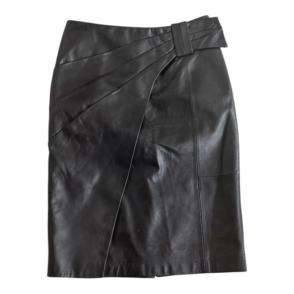 Antonio Melani Black Leather Bow Wrap Style Mini Pencil Skirt Size XS Work Party - Picture 5 of 9